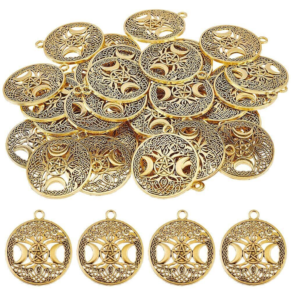 5014 40Pcs Tibetan Style Hollow Tree of Life Charms Alloy Pendants Flat